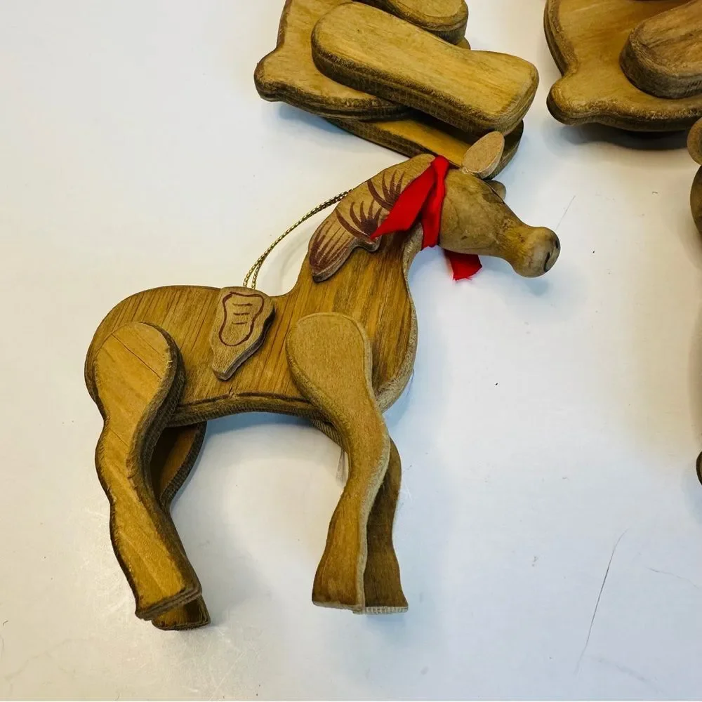 Vintage Set Of 6‎ Articulated Wooden Ornaments Horse Bear Rabbit